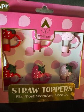 Pink Strawberry Straw Toppers - 6 Pack
